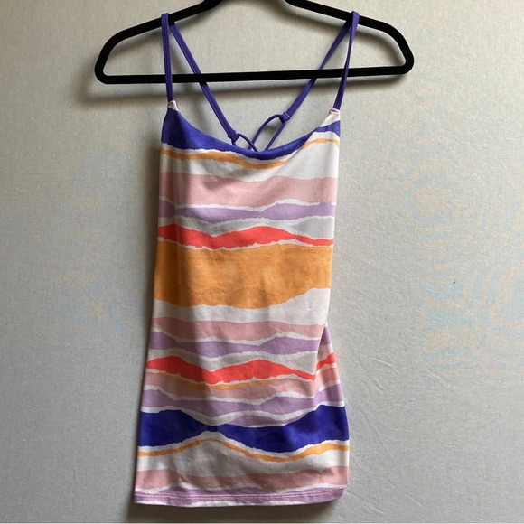 Lululemon Athletica  Dancing Warrior Tank Top Bleacher Stripe White Iris Sz 6 - Picture 1 of 13